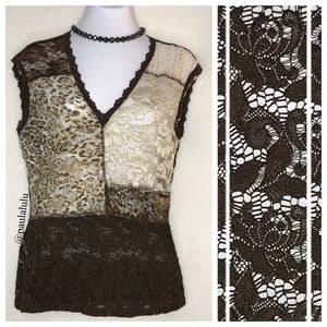 Cache Lace Print Sleeveless Top Small